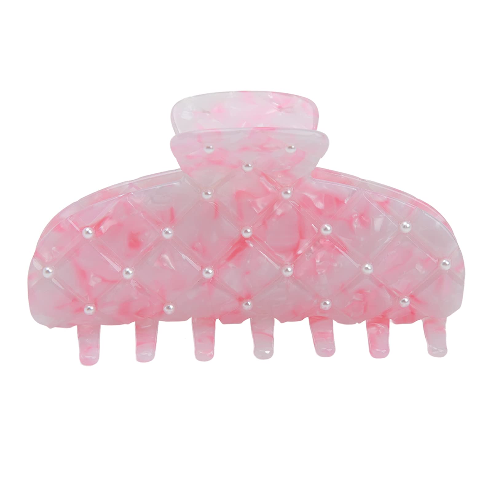 Sonew Pearls Hair Claw Clips, French Style Barrettes Hair Clip Accessories with Anti Slip Design for Women Girls Makeup Party (Korean Pink)
