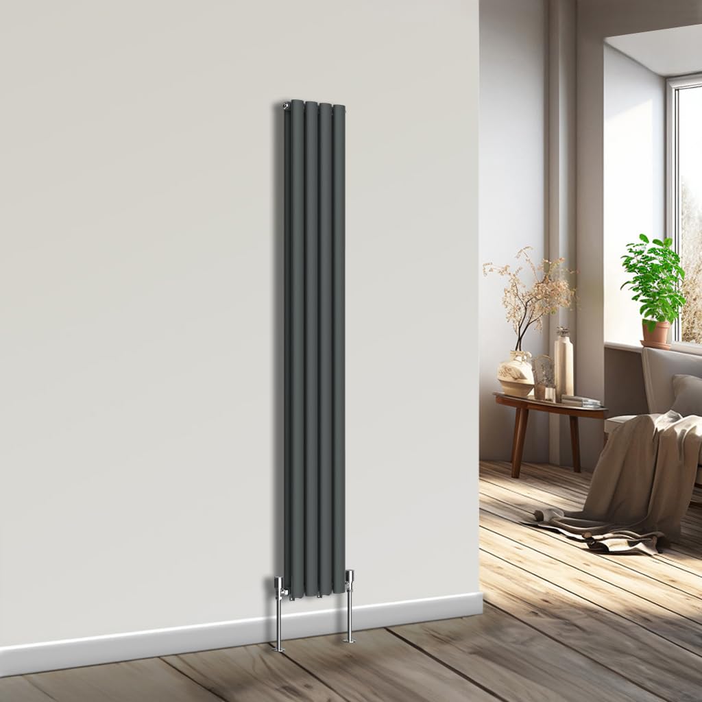 NRG Vertical Oval Column Radiator Bathroom Central Heating Anthracite 1800x236mm Double Panel Radiators