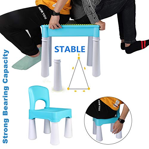 burgkidz Kids 5-in-1 Multi Activity Table Set - 500 Pieces Building Blocks Compatible Bricks Toy, Play Table Includes 1 Chair and Building Block Table with Storage, Green Baseplate Board/Blue Color - Thumbnail 6