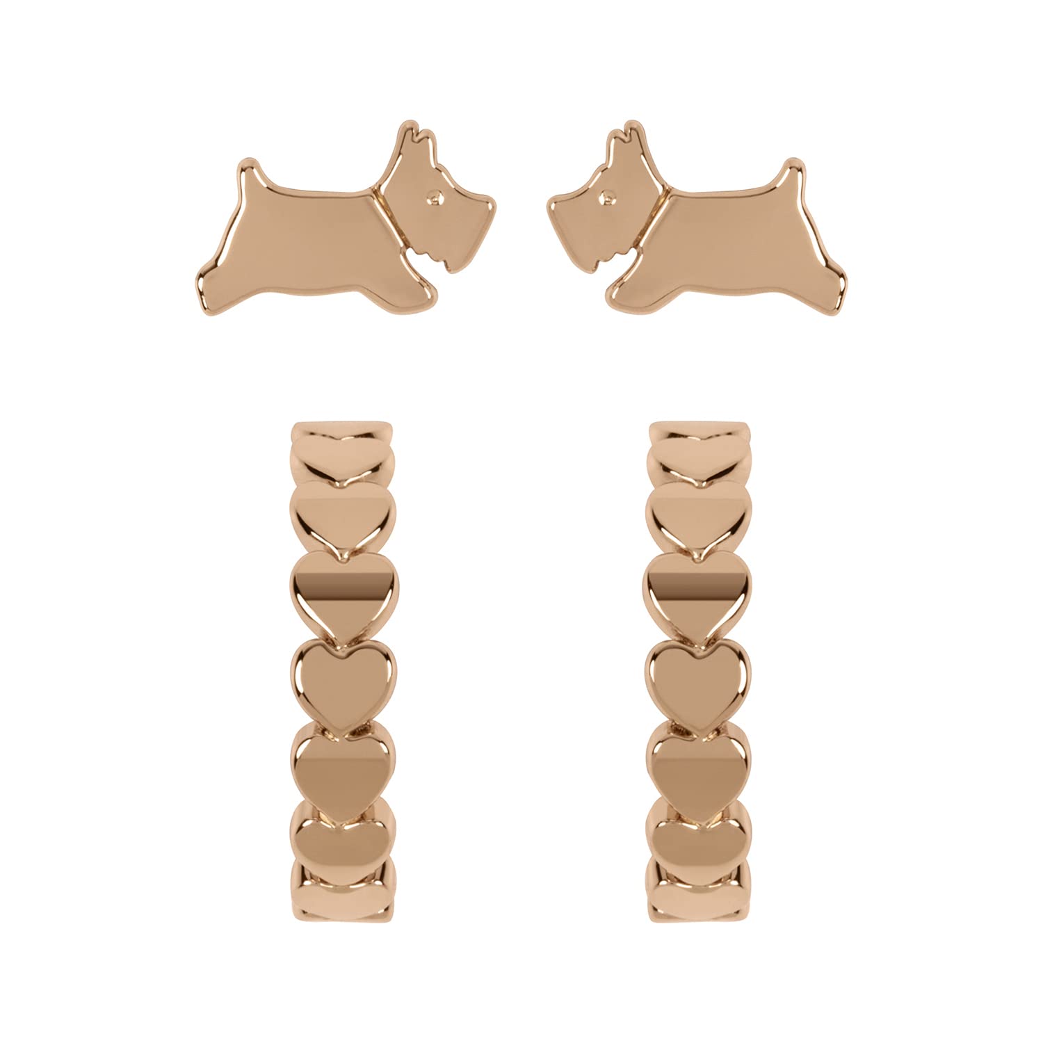 RADLEY Ladies 18ct Rose Gold Plated Heart Huggie Leaping Dog Twin Pack Earrings RYJ1214S