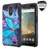 COVERLABUSA for Compatible for ZTE Maven 3 (Z835) Case/ZTE Overture 3 Case/ZTE Prelude Plus (4G LTE) Case w/[Tempered Glass Screen Protector] Soft Silicone Slim Hybrid Phone Case - Blue Butterfly