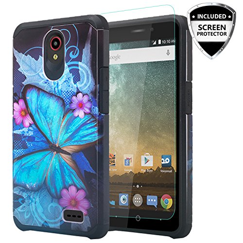 COVERLABUSA for Compatible for ZTE Maven 3 (Z835) Case/ZTE Overture 3 Case/ZTE Prelude Plus (4G LTE) Case w/[Tempered Glass Screen Protector] Soft Silicone Slim Hybrid Phone Case - Blue Butterfly