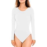 Walifrey Crew Neck Long Sleeve Bodysuit for Women Soft Stretchy Basic Shirts Bodysuits Tops