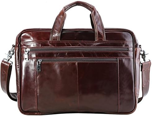 Veediyin Men's Leather Business Briefcase Bag, Fit 17.3 inch Laptop Computer Case, Messenger, Tote, Trolley Bag, Removable Shoulder Strap(Brown)