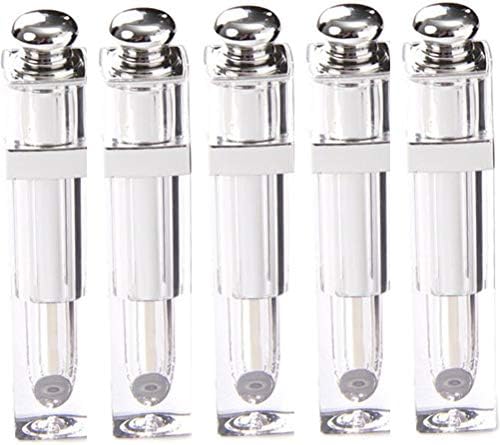 KEAIYYJ Lip Gloss Tubes with Wand Silver Acrylic Empty Plastic Lipstick Tube Container Makeup 4.5ml/0.16oz Reusable Bottle for DIY 5 Pcs