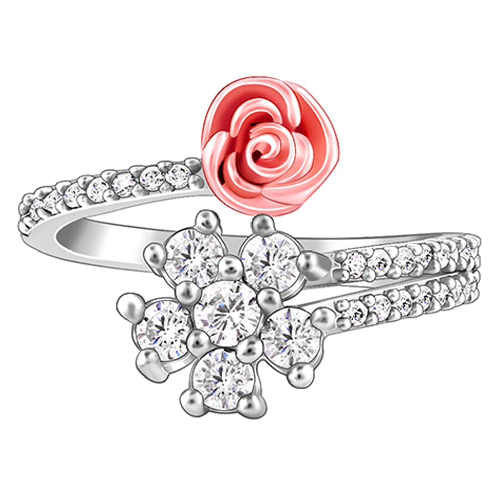 GIVA 925 Sterling Silver Studded Rose Ring, Adjustable | Rings For Women & Girls | With Certificate of Authenticity and 925 Hallmark