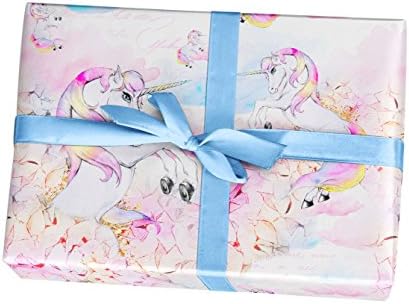 Rainbow unicorn wrapping paper sheets - 10 pack of 11x17 wrapping paper sheets - For girls birthday party, baby shower, supplies, decorations - Made in the USA