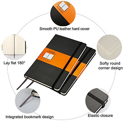 Taotree Classic Notebook Bullet Journal Hard Cover Executive Notebooks with Ruled/Lined A5 Paper and Inner Pocket, Black Smooth Faux Leather, 240 Pages,5.3â€Ã—8.3â€- 70gsm Premium Paper
