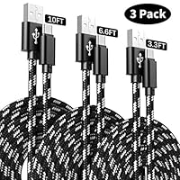 USB Type C Cable, 3 Pack (3.3/6.6/10ft) USB A to USB-C Fast Charger Nylon Braided Cord Phone Data Power Wire Compatible with Samsung Galaxy 9 8 S9 S8 S8 Plus S10,LG V30,V20,G6,Nintendo Switch