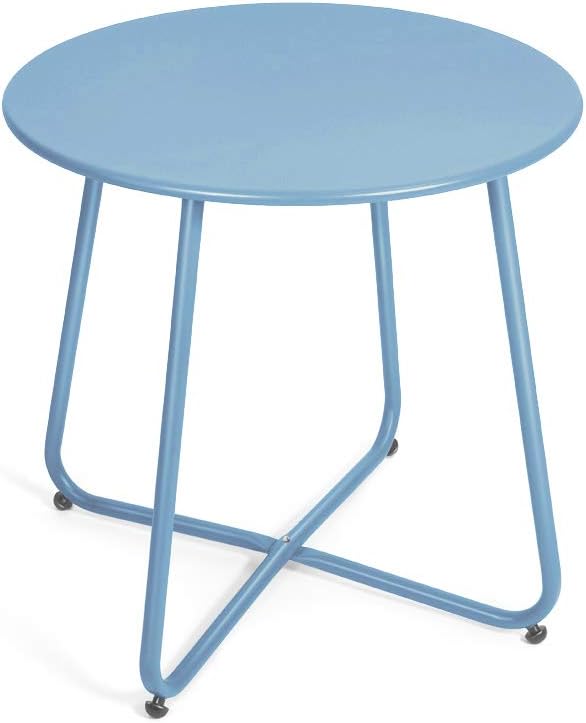 Pationate Patio Metal Side Table, Small Outdoor Bistro Round End Table (Turkish Blue): Kitchen & Dining