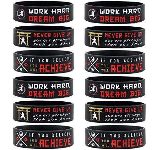 12-Pack-Martial-Arts-Wristbands-with-Motivational-Quotes-Wholesale-Bulk-Karate-Ninja-Theme-Party-Favors-Supplies-and-Giveaway-Gifts-for-Girls-Boys-Men-Women