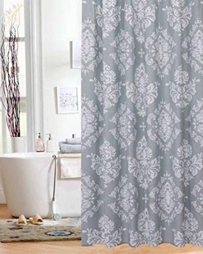 Amazon Com Unbranded Elegant White On Gray Damask Fabric Shower