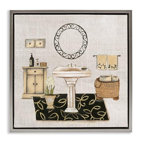 Stupell Industries Vintage Luxurious Bathroom Gray Framed Floater Canvas Wall A…