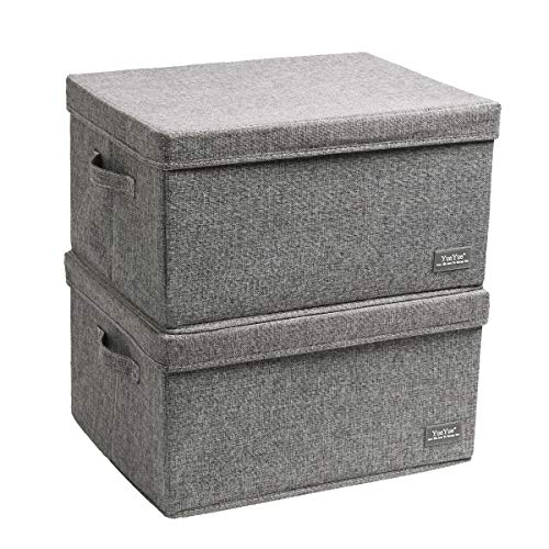 YueYue Large Fabric Storage Boxes with Lids,2 Pack Foldable Cloth