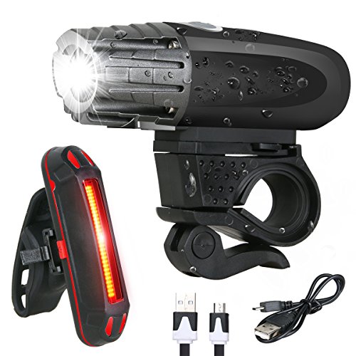 Bike Light - USB Rechargeable Bicycle Light Set - Super Bright LED Headlights and Tail Lights for Mountain Bike and Road Bike Cycling?Safety - Fits for Hybrid, Road, MTB for Night Sports