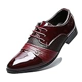 Rainlin Men's Breathable Leather Lined Perforated Dress Oxfords Shoes Wine Red US 10.5