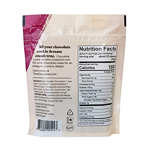 Theo Chocolate Double Chocolate Vegan Cookie Bites, 4 Ounce Resealable Bag, 6 Pack Organic