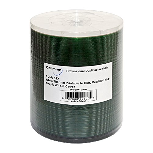 Optimum CD-R 52X Duplication Grade White Thermal Printable To Metalized Hub 100 Pack