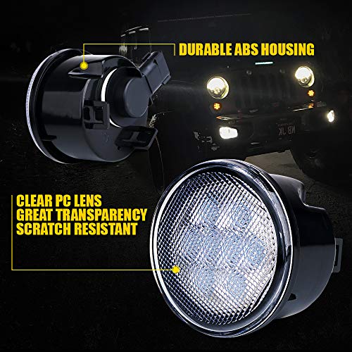 Xprite Clear Lens Yellow LED Front Replacement Turn Signal Light & Fender Side Marker Light Assembly for 2014-2018 Jeep Wrangler JK JKU