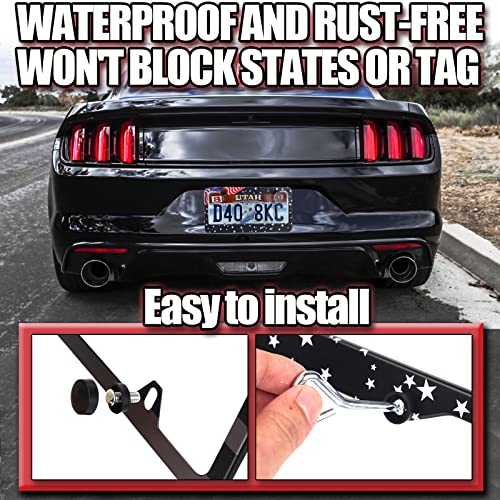 License Plate Frames - 2 Pack America Flag Car Licence Plate Holders, Automotive Exterior Accessories 2 Holes Black Car Tag Holder Protector