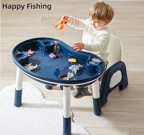 Multi Activity Table, Play Table and Building Blocks Toy, Study Table with Storage, with 1 Chair, Toddler Multi Activity Play Table, Double-Sided Tabletop