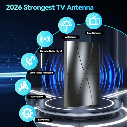 5000+ Miles Range TV Antenna,2026 Strongest Digital Antenna for Local Channels and All Smart/Old TVs,HDTV Antenna Indoor/Outdoor with Amplified Signal Booster-Support 8K 4K 1080p with 40ft Coax Cable