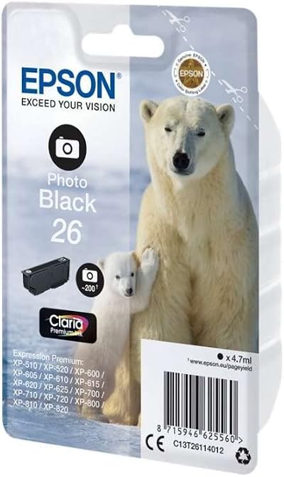 Epson 26 Polar Bear Photo Black Genuine Claria Premium Ink Cartridge Standard