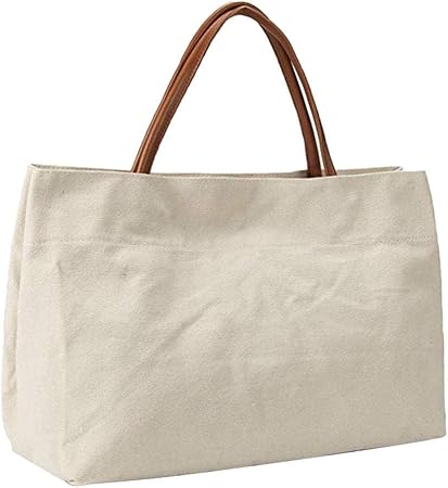 Amazon Co Jp Drawihi トートバッグ キャンパス 帆布 無地 手提げ袋 横長ボート型 留め具無し マザーズ バッグカジュアル ベーシック ショッピングバッグ エコバッグ 厚生地 純色 オフホワイト 37x15x26cm レディース 男女兼用 ナチュラル ビューティー