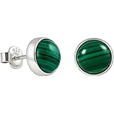 Echmeck Sterling Silver 925 Round Gemstone Handmade Stud Earrings for Women & Men