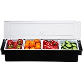 MUKEEN Ice Cooled Condiment Serving Container-4 Compartment Chilled Garnish Tray Bar Caddy with Hinged Lid (4 Compartments)