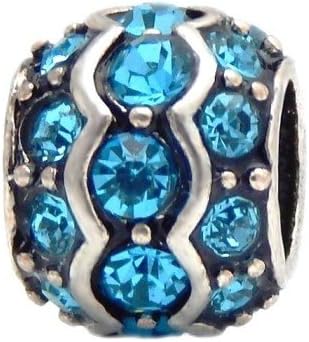 Cherityne Aqua Blue Crystal Fits Pandora Bracelet Silver Plated Spacer Charm Bead