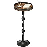 ZEXVIDA 24.7" H Small Round Side Table,Drink Table,Rustic Brown | Industrial Metal &amp; Wood Pedestal End Table with Tray Top, Martini Table for Small Spaces, Living Room, Next to Sofa