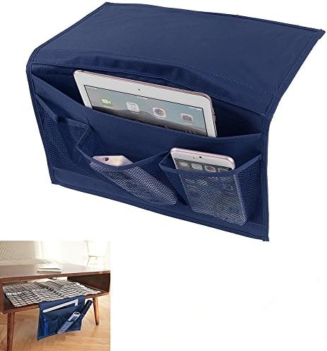 Bedside Caddy Storage Organizer Hanging Bag Pocket Under Couch Table Mattress Book Remote Glasses Caddy within Arms Reach (Dark Blue)