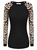 Meaneor Women's Long Sleeve Leopard Print Casual Slim Fit Tunic T shirts Top