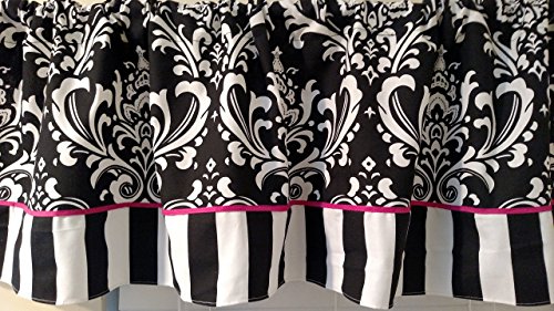 Black and white damask , canopy on the bottom with hot pink piping Valance Curtain window decor. ...