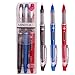 Morning Glory Mach 3 Roller Ball Pen - 0.38 mm-Fine Point Tip (Pack of 3 Pens) Black,Blue,Red