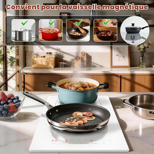 Karienvir Induction Hob 2 Hob with Socket, 30 cm Recessed Induction Hob, Dual Hob with Flexible Zone, Boost Function, Timer and Safety Lock, 220-240 V, 3500 W