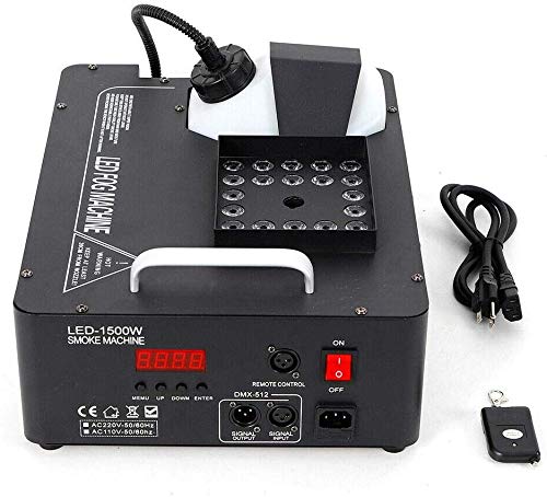 DONNGYZ Fogger Fog Smoke Machine Wireless Remote RGB 3 in 1 24 LED DJ Stage Effect Vertical Spray Fog Smoke Machine Up Spray DMX 1500W 110V Suitable for Stage Concert Wedding Party(US Stock)