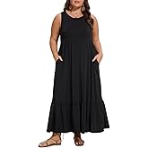 Moon Wood Women's Plus Size Sleeveless Summer Dress Crewneck Tank Casual Flowy Maxi Dress with Pockets Vacation Outfits