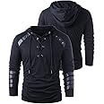 Mens Gothic Lace Up Hoodie Shirts Retro Sweatshirt Vintage Steampunk Hooded Tops Halloween Cosplay Costume