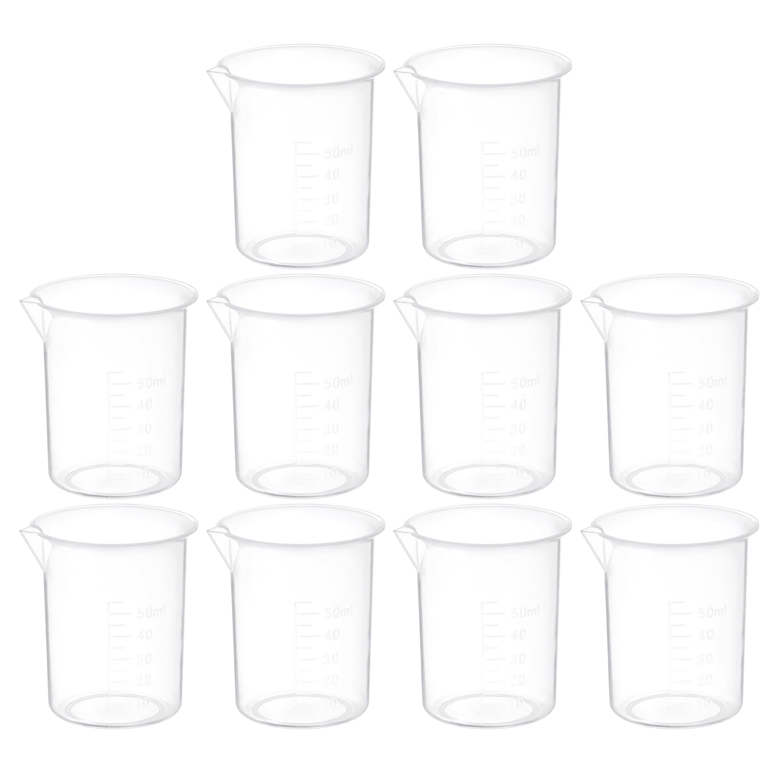 PATIKIL 50ml Measuring Cups, 10Pcs Polypropylene Beakers Graduated Measuring Pitcher Beakers with and Spout for Lab Experiments, Baking and Cooking, Transparent