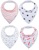Baby Bandana Bibs - 4 Pack Extra Absorbent Cotton Drool Bibs with Snaps for Boys & Girls Drooling and Teething, Perfect Infant and Toddler Burp Cloth Gift Set By CAMIRUS