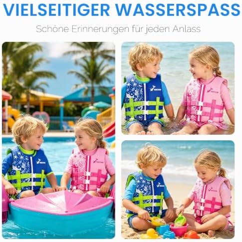 Schwimmweste Kinder - Schwimmhilfe für Jungen und Mädchen mit verstellbaren Schnallen & Doppelte Sicherheitsgurten, TÜV geprüfte, Kinder Schwimmweste Neopren 2-3 Jahre, 15-19 kg