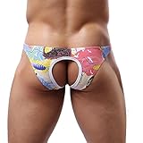 Sexy Men's Briefs Underwear Floral Printed Bikini Swimwear Cotton Hip Empty Underpants