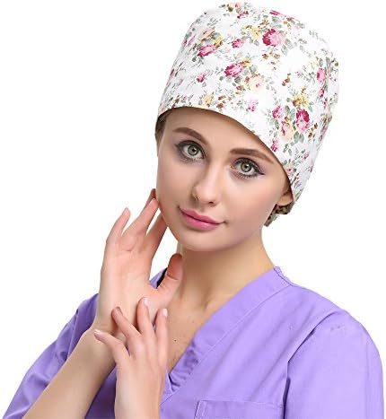 SX Adjustable Printed Surgical Hat Scrub Cap with Sweatband for Ponytail
