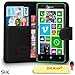 Nokia Lumia 625 Premium Leather Black Wallet Flip Case Cover PouchRED DS+ Screen Protector & Polishing Cloth SVL0 BY SHUKAN, (WALLET BLACK)