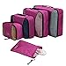 Homdox 4 Piece Set Packing Cubes with Laundry Bag (Honeycomb Fabric Rose Red)