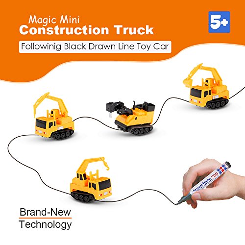 Goolsky GOLD LIGHT Magic Mini Construction Truck Driller Follow Black Drawn Line Toy Car