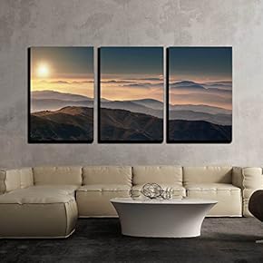 3 Piece Canvas Wall Art - View from The Mountain Stara Planina in Serbia at Idyllic Sunrise Above The Clouds. - Modern Home Art Stretched and Framed Ready to Hang - 16"x24"x3 Panels