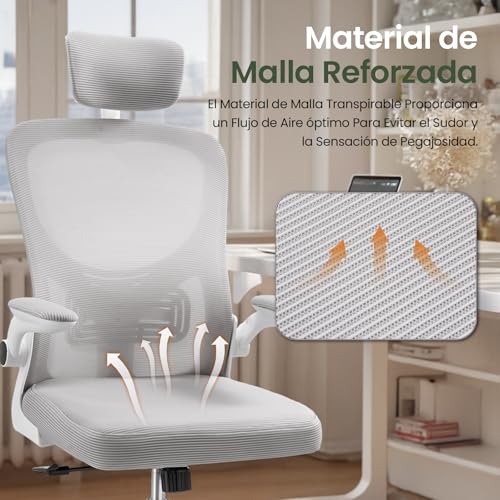 OSLIFE Silla Oficina con Altura Ajustable，con Función de Bloqueo de Inclinación Silla Ergonomica Escritorio，Respaldo Alto, Soporte Lumbar, Reposacabezas Ajustable, con Ruedas Silla Gamer (Gris)
